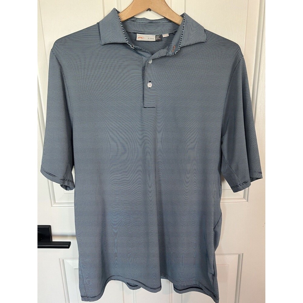 KJUS Mens XL Polo Shirt Stripe  Blue UPF 50+ Short Sleeve Golf